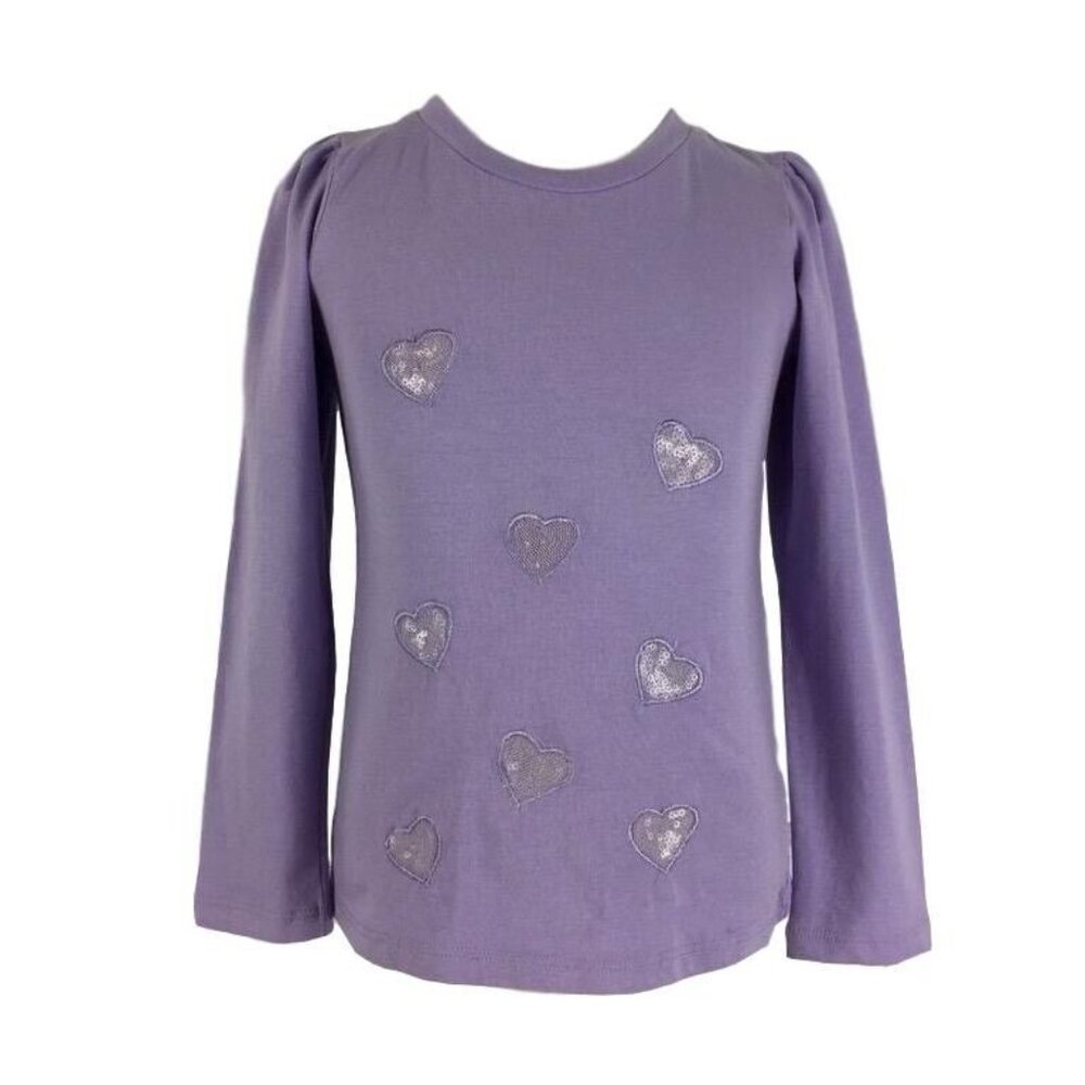Top Girls Size 5 Purple Long Sleeve Sequin Embroidered Mesh Hearts by CR Kids